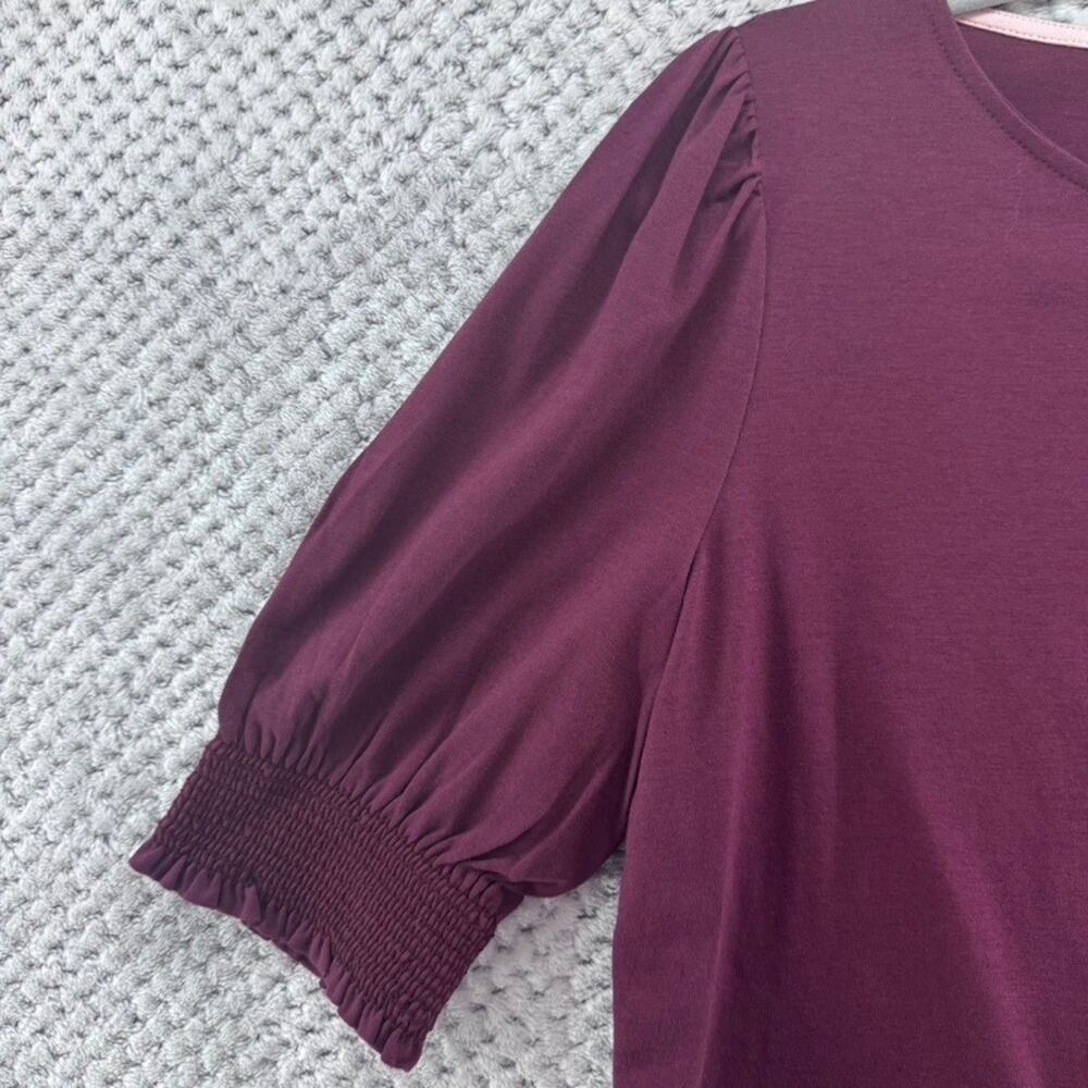 Boden Womens US 6 Top Burgundy Puff Sleeve Smocked Cuffs Round Neck Casual - Picture 4 of 8